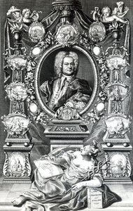 Thomas Lediardin Frontispiece to Naval History of England, julkaistu 1735 tekijältä English School