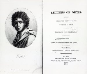 Niccolo Ugo Foscolon etukappale The Letters of Ortis, painos julkaistu vuonna 1818 tekijältä English School