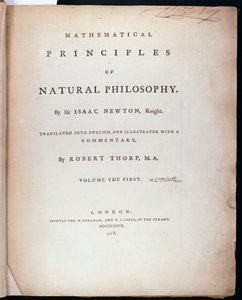 Sir Isaac Newtonin (1642-1727) Luonnonfilosofian matemaattisten periaatteiden osan I etukappale 1777 tekijältä English School