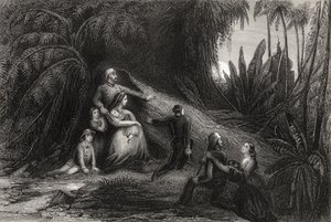 Karenneet upseerit perheineen piiloutumassa violettiin vuonna 1858 julkaistusta "Intian kapinan historiasta" tekijältä English School