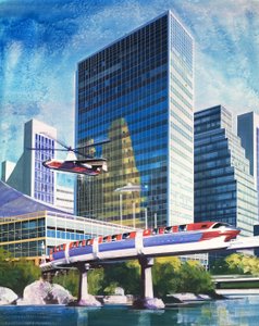 Futuristinen monorail ja helikopteri tekijältä English School