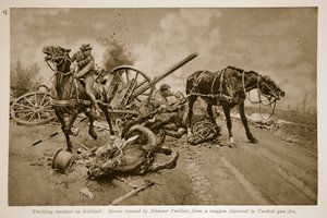 Gallipoli: Munster Fusiliersin pelastamat hevoset turkkilaisen tulipalon särkyneestä vaunusta, 1914-1919 tekijältä English School