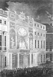 Kokoontuminen Portman Squarelle katsomaan Ison-Britannian ja Ranskan välisen rauhan valaistusta, 1806 tekijältä English School