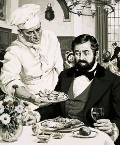 Perunalastujen keksijä George Crum esittelee luomuksensa tekijältä English School