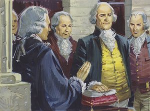 George Washington vannoi virkavalansa Yhdysvaltain ensimmäisenä presidenttinä New Yorkissa tekijältä English School
