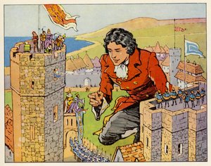 Gulliverin matkat: Gulliver: Hän tapaa keisarinnan (värilitografia). tekijältä English School