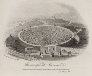 Gwennap Pit, Cornwall, jossa John Wesley saarnasi useaan otteeseen vuosina 1762-1789 (kaiverrus) tekijältä English School