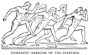 Spartalaisten voimistelu, kuvitus teoksesta The Illustrated History of the World, n. 1880 tekijältä English School