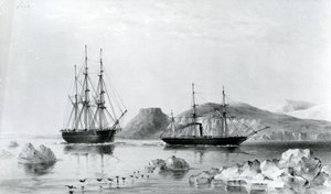 HMS:n apu John Harrow Mountin ohittamisessa North Wellington Channelissa vuonna 1853 (litografia) tekijältä English School