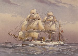 HMS Calliope, 3. luokan risteilijä (värilitografia). tekijältä English School