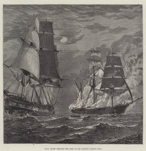 HMS Liffey pelastaa Burning Barquen Anitan miehistön (kaiverrus) tekijältä English School