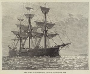HMS Triumph, jolla myöhäinen kohtalokas räjähdys tapahtui (kaiverrus) tekijältä English School