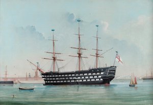 HMS Victory Portsmouthin satamassa, n. 1860 tekijältä English School
