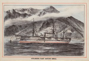 HM Indian Troop-Ship: Steaming Past Mount Sinai (värillinen kaiverrus). tekijältä English School