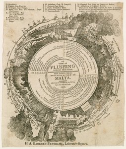 H A Barkersin näkymä Flushingista Maltan piirityksen aikana, 1810, Panorama, Leicester Square, Lontoo tekijältä English School