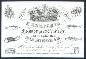 H Humphrys, Fishmonger and Fruiterer, kauppakortti tekijältä English School