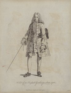 Englantilaisen herrasmiehen tottumus noin 1700 (kaiverrus). tekijältä English School