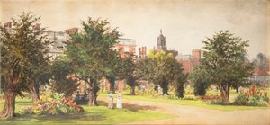 Hampton Court Gardens, n. 1910 (akvarelli paperille) tekijältä English School