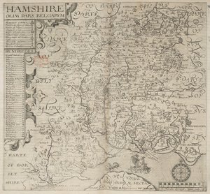 Hampshire, entinen osa belgialaisia. J. Norden kuvaili W. Hole sculp., Camdenin "Britanniasta". 6. painos. fol. 187 (kaiverrus) tekijältä English School