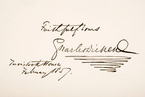 Charles Dickensin käsiala ja allekirjoitus, 1857 tekijältä English School