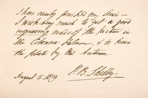 Percy Bysshe Shelleyn käsiala ja allekirjoitus, 1819 tekijältä English School