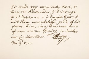 Samuel Pepysin käsiala ja allekirjoitus, 1700 tekijältä English School