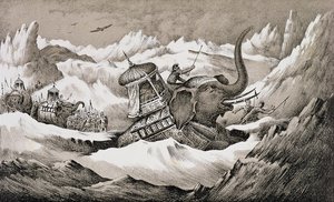 Hannibal (247 - n. 183 eKr.) ja hänen sotanorsunsa Alppien ylityksessä tekijältä English School