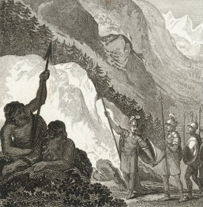 Hannibal Alppien juurella (kaiverrus) tekijältä English School