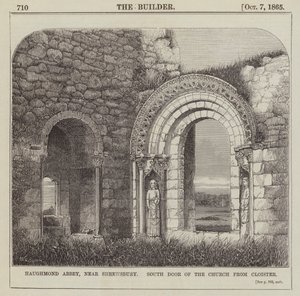 Haughmond Abbey, lähellä Shrewsburya, kirkon eteläovi luostarista (kaiverrus) tekijältä English School