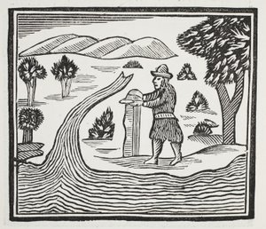 Hän pitää kirjaa ajasta ja tapahtumista, kuvitus John Ashtonin pubista Chap-books of the Eightenth Century. 1882 tekijältä English School