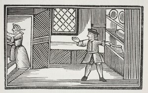 Hän meni ruokakaappiin ja auttoi itsensä syömään leipää ja voita, kuvituksen John Ashtonin pubista Chap-books of the Eightenth Century. 1882 tekijältä English School