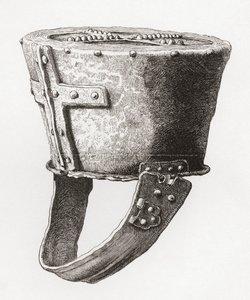 Kypärä Castle Pomeroysta Englannista, vuodelta 1100-luvulta, Brittiläisen armeijan alkuperästä, edistymisestä ja varusteista, julkaistu 1868. tekijältä English School