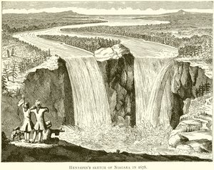 Hennepinsin luonnos Niagarasta vuodelta 1678 tekijältä English School