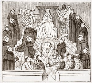 Henry V ja hänen parlamenttinsa (British Museumin Harleian MMS:stä), kuvitus James Aitken Wylien (1808-1890) teoksesta The History of Protestantism, pub. 1878 tekijältä English School