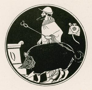 Hermes ja naamioitunut koira (kaiverrus) tekijältä English School