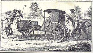 Valtatiemiehet James MacLaine ja William Plunkett ryöstävät Eglintonin jaarlin Hounslow Heathissa 26. kesäkuuta 1750 (kaiverrus) tekijältä English School