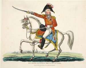 Hänen kuninkaallinen korkeutensa, The Duke of York, pubi. Richard Evans, kaivertanut Romney, kuvitus William Mudfordin historiallisesta kertomuksesta Waterloon taistelusta, 1816 tekijältä English School