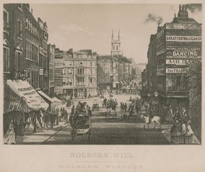 Holborn Hill, sellaisena kuin se näyttää ennen Holbornin maasillan rakentamista tekijältä English School