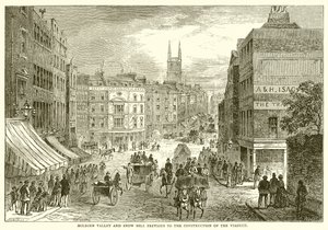 Holborn Valley ja Snow Hill ennen maasillan rakentamista tekijältä English School
