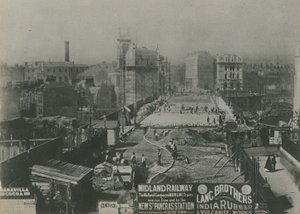 Holbornin viadukti rakenteilla vuonna 1869 tekijältä English School