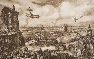 Holding up a German Attack, Armentieres, Belgia, esimerkki H.G. Wellsin teoksesta The Outline of History, osa II, julkaistu vuonna 1920 tekijältä English School