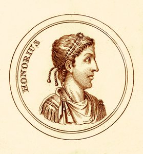 Honorius, kuvitus George Crabbin yleisestä historiallisesta sanakirjasta, julkaistu 1825 (digitaalisesti paranneltu kuva) tekijältä English School