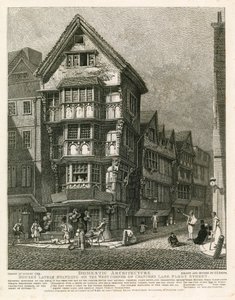 Taloja äskettäin seisomassa Chancery Lanen länsikulmassa, Fleet Streetillä, Lontoossa tekijältä English School