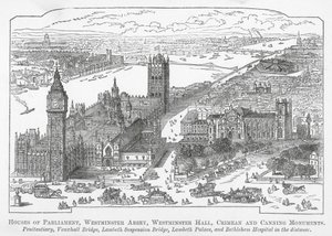 Parlamenttitalo, Westminster Abbey, Westminster Hall, Krimin ja Canningin muistomerkit (kaiverrus) (kaiverrus) tekijältä English School