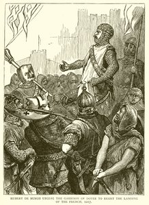Hubert de Burgh kehotti Doverin varuskuntaa vastustamaan ranskalaisten maihinnousua, 1217 tekijältä English School