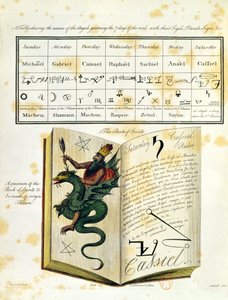 Kuvitettu sivu Francis Barrettin taikuuden kirjasta The Magus, 1801 (värikaiverrus) tekijältä English School