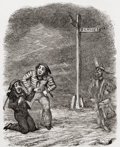 Kuvitus George Cruikshankin mukaan runolle "Kuollut rumpali", Thomas Ingoldsbyn teoksesta "The Ingoldsby Legends or Mirth and Marvels", julkaistu vuonna 1865 tekijältä English School