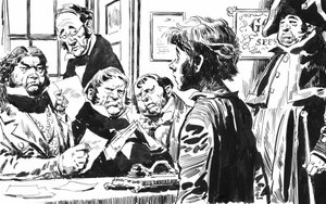 Charles Dickensin kuvitus Oliver Twistille (kynä ja muste) tekijältä English School
