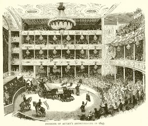 Astleys Amphitheaterin sisätilat vuonna 1843 tekijältä English School