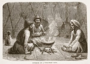 Turcoman-teltan sisustus, kuvitus Cassells Illustrated History of Englandista tekijältä English School